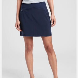 Athleta Soho Skort mini tennis skort zip pockets back pockets pull on blue sz 18